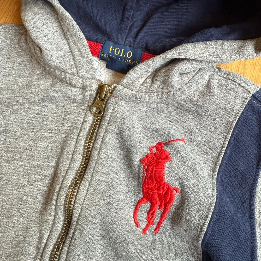 EUC Ralph Lauren Boy Sweatshirt-Full Zip Hoodie, Gray, Blue and Red